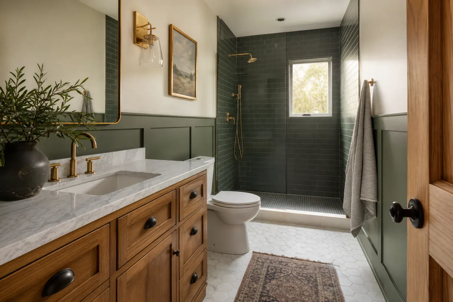 Bathroom remodel in Helotes Tx — a bright nearly complete room with the work expertly finished